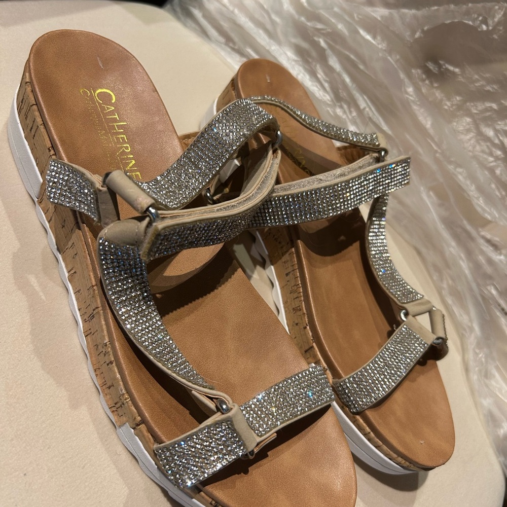 Catherines Sparkling Silver and Tan Sandals
